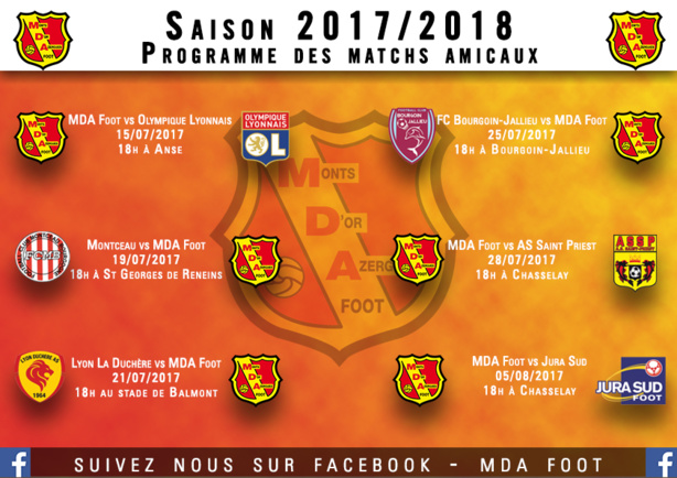 Matchs Amicaux - Le planning de MDA Chasselay