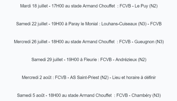 Matchs Amicaux - Le Programme du FC VILLEFRANCHE