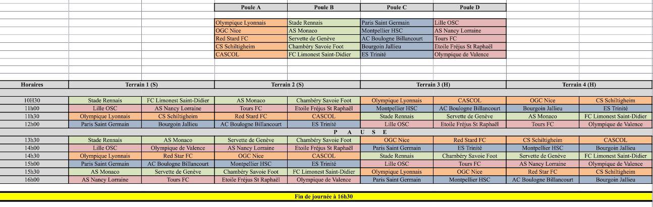 U12 Challenge Rémi JACQUET Limonest (J-9) - Le PROGRAMME des matchs