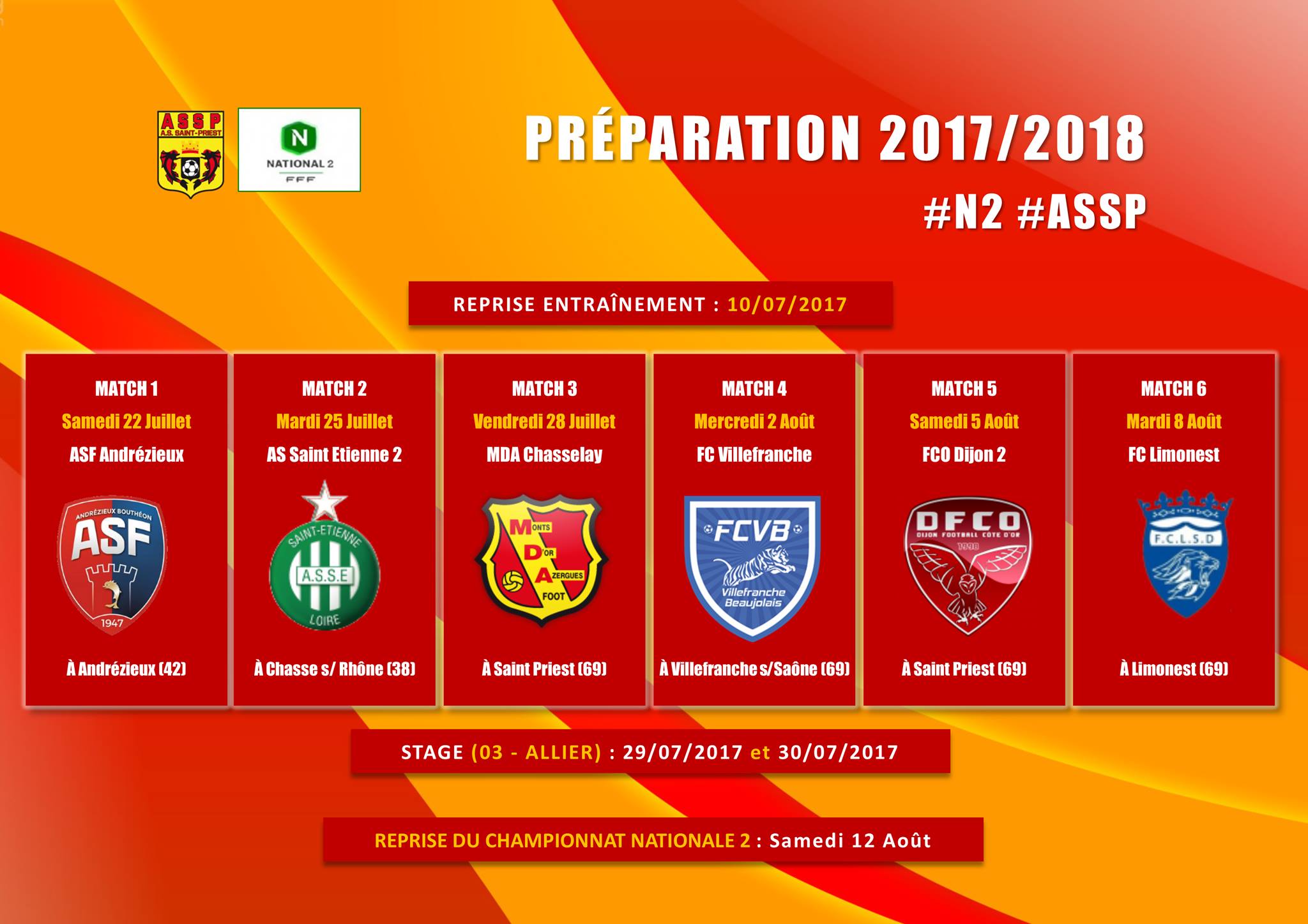 Matchs Amicaux - Le Programme de l'AS SAINT-PRIEST