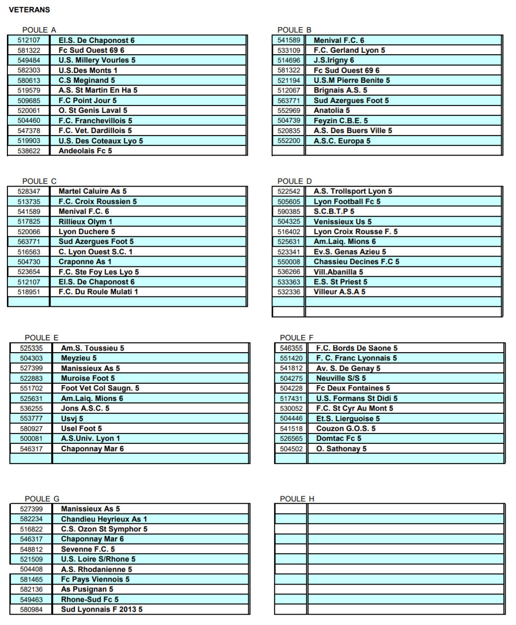 Vétérans - Découvrez les POULES 2017-2018 !