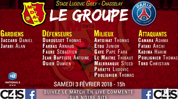 MDA CHASSELAY - Le GROUPE pour la réception du PSG 