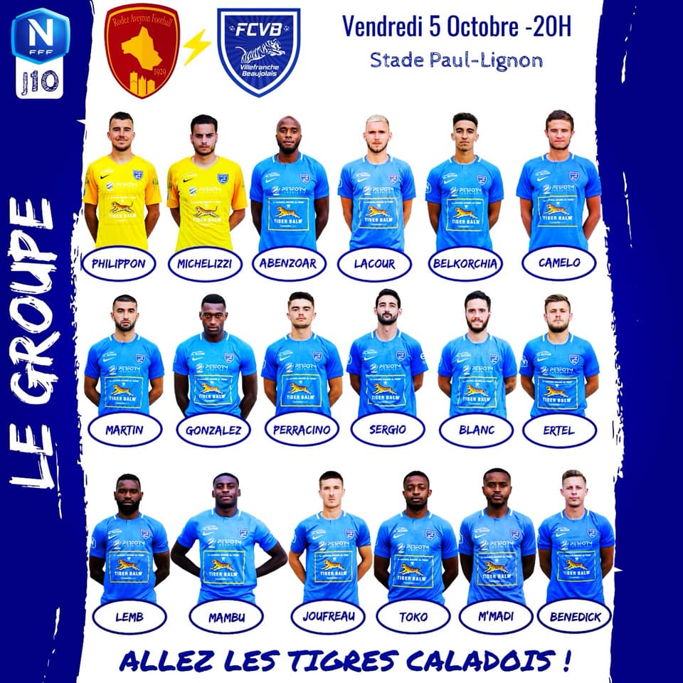 FC VILLEFRANCHE - Le GROUPE pour le déplacement à RODEZ Aveyron